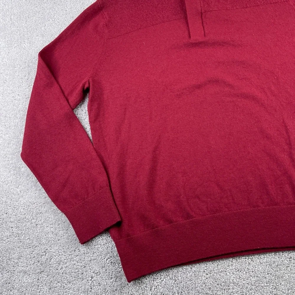 Banana Republic Mens Sweater XL Red Merino Wool Quarter Zip Pullover Casual Prep